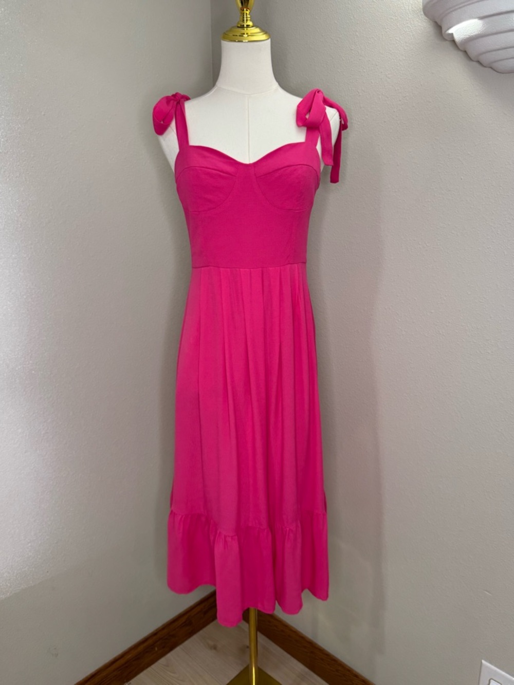 Steve Madden Pink Bustier Midi Dress Tie Strap Smocked Back Size 8 NWT